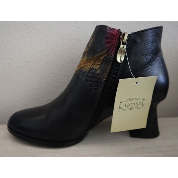 L'Artiste x Spring Step Women Sz 7.5-8 Navy Leather Inspiration Bootie Heels - Picture 11 of 14